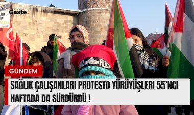 Erzurum'da, İsrail'in Gazze'ye saldırılarını protesto etmek üzere bir araya gelen hekim ve sağlık çalışanları, sessiz yürüyüşlerinin 55'inci haftada sürdürdü.